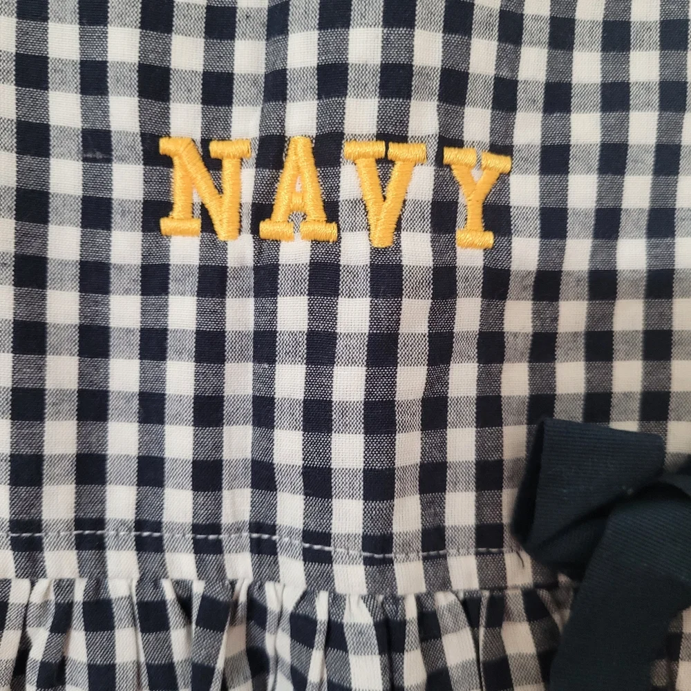 $ NWT GARB Tram Navy‎ Blue Gingham Embroidered  Dress